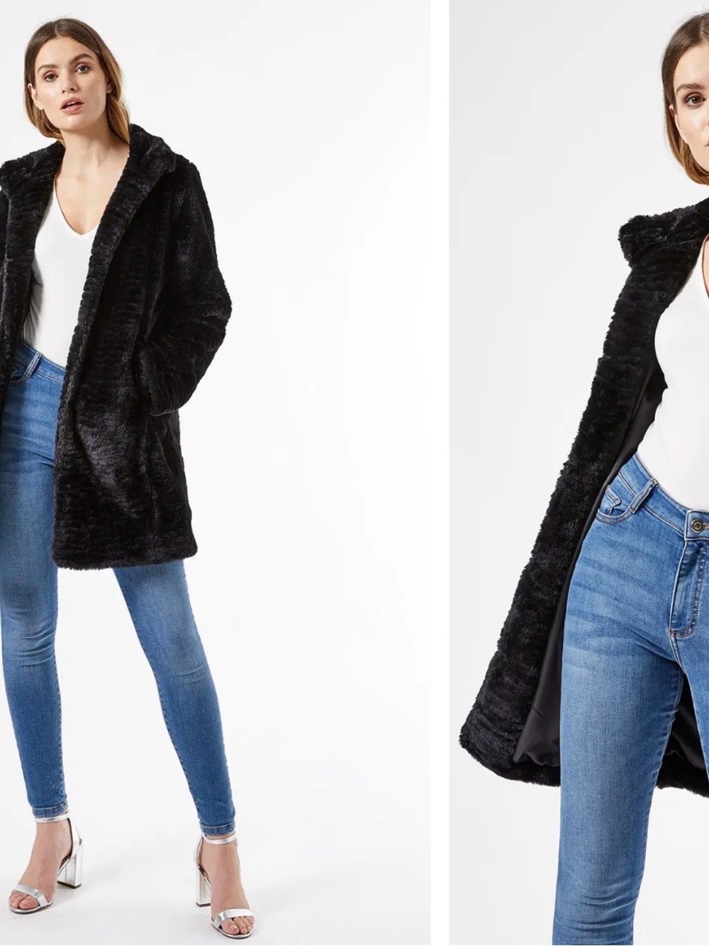 Donna Karan Black Hooded Faux Fur Coat